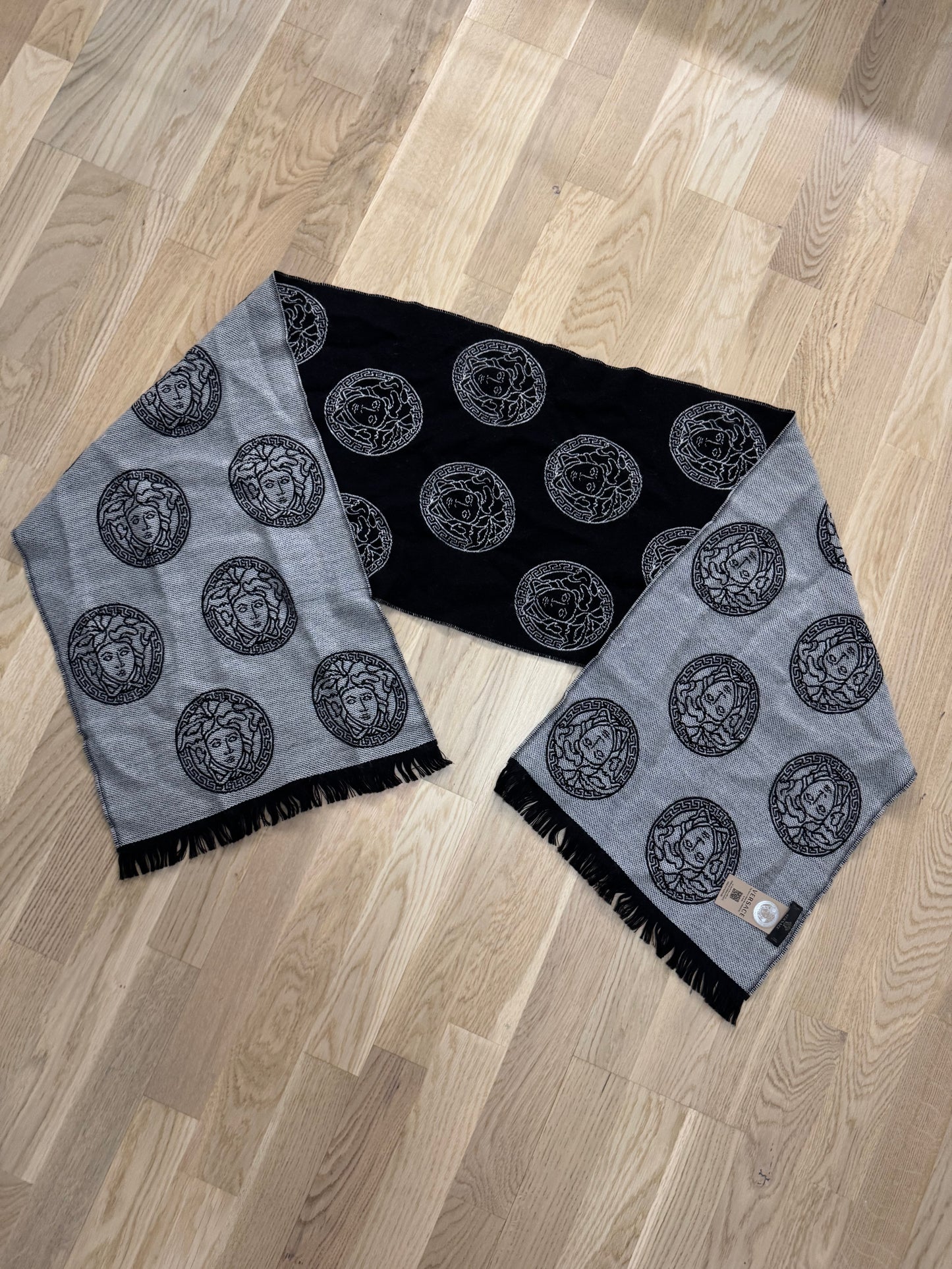 Versace Logo Embroidered Wool Scarf